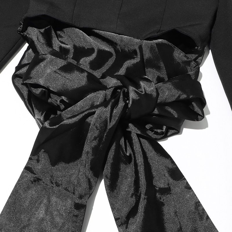 Women's Clothing Fashionable Elegant Solid Color Tie-Neck Top With High-Waist Slit Skirt Set - Chic Women's Outfit For Casual & Evening Wear​​_ecoleips.com