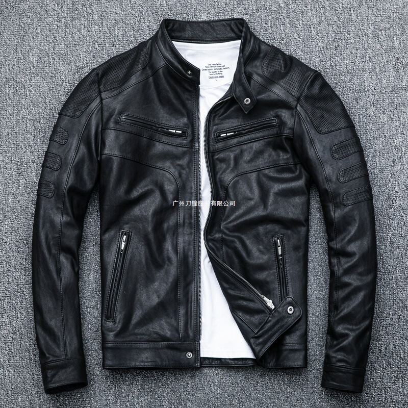 Spring and Autumn New Motorcycle Short Sheepskin Genuine Leather Jacket for Young Men Slim Stand Collar Leather Jacket Trendy Spring and Autumn New Motorcycle Short Sheepskin Genuine Leather Jacket for Young Men Slim Stand Collar Leather Jacket Trendy