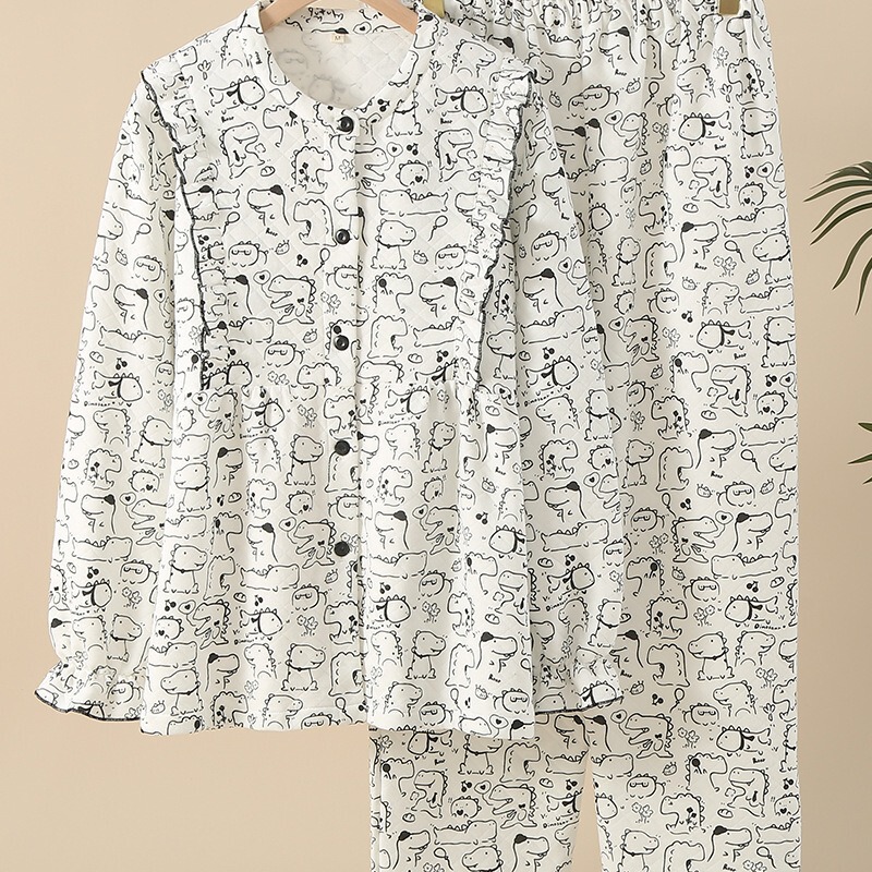 Pregnant Women's Pajamas Autumn and Winter Printed Air Layer Cotton Warm Moon Clothes Women's Postpartum Lactation Soft suit Home