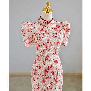 Toast Dress Bride Cheongsam Summer Red Wedding Dress Female Engagement Dress Lace Banquet Style