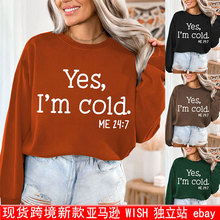 新款现货外贸亚马逊女装独立站yes i'm cold me字母印花圆领卫衣