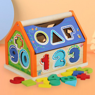 Stall Toys Children's Educational Early Education Wooden Matching Toys Baby's Digital Geometric Shape Cognitive Disassembly House