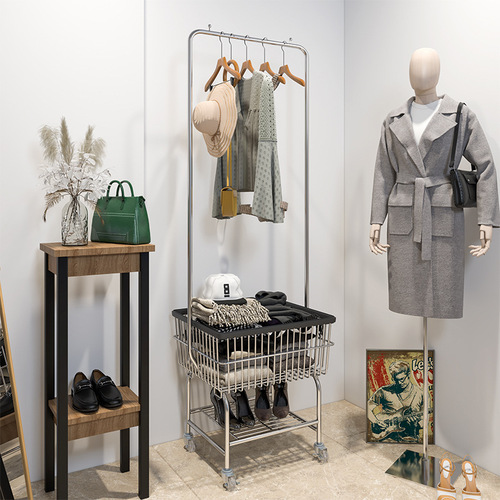 Multifunctional mobile clothes hanger cart floor-standing household clothes drying rack bedroom clothes hanger clothing store wholesale clothes rack