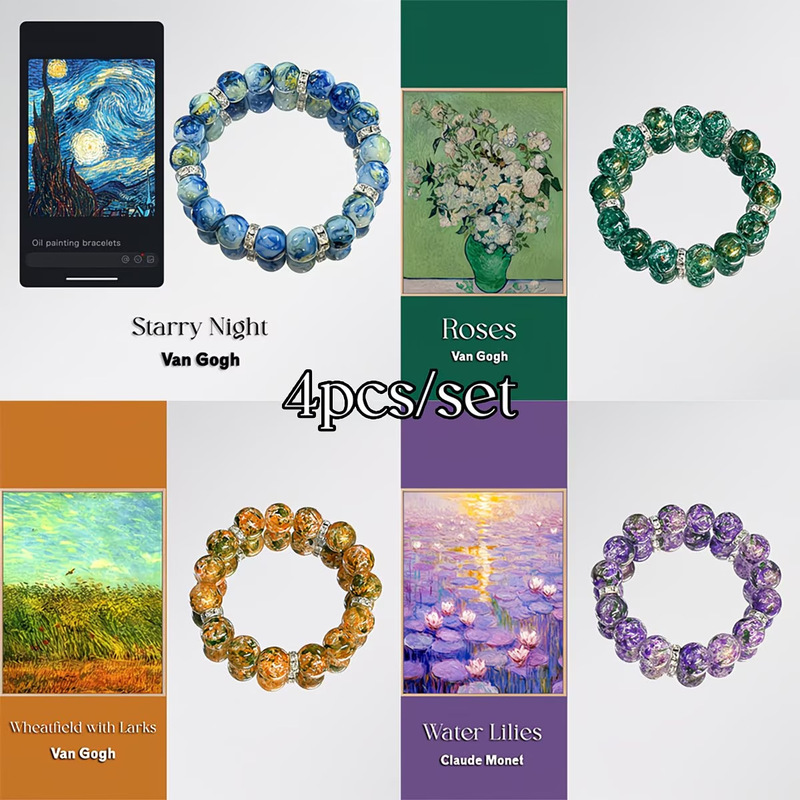 Temu Xiyin Tk Cross-Border Popular Bracelet Natural Stone Crystal Bracelet Various 10mm Color Oil Painting Beaded Bracelets Temu Xiyin Tk Cross-Border Popular Bracelet Natural Stone Crystal Bracelet Various 10mm Color Oil Painting Beaded Bracelets