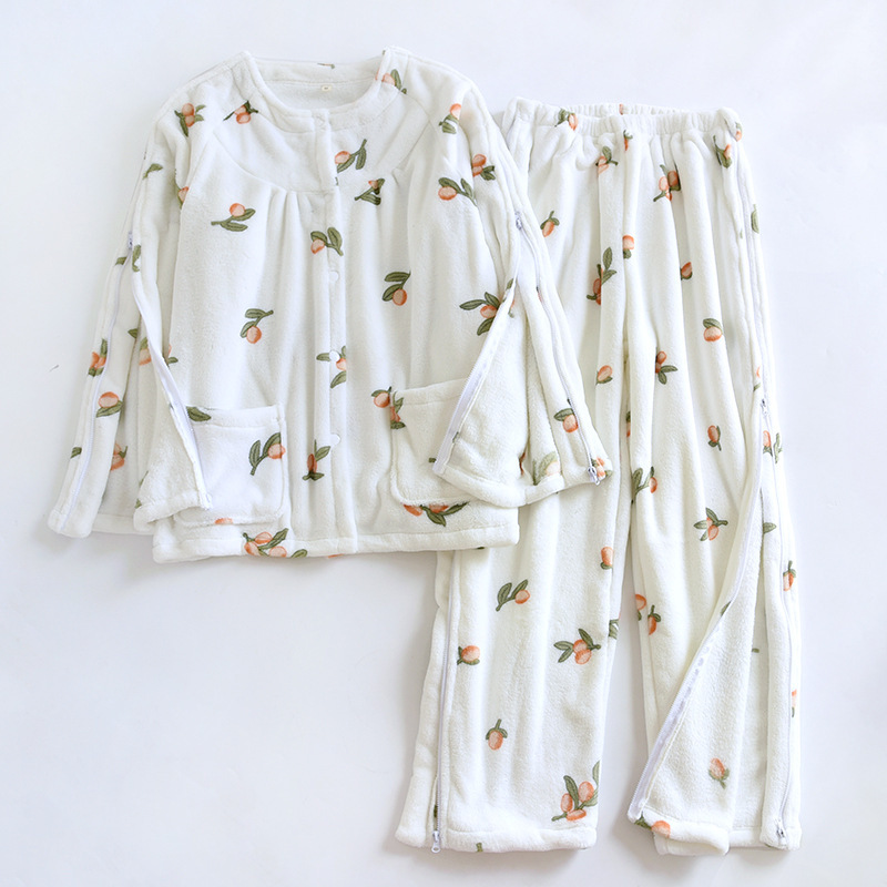女冬季法兰绒保暖大码护理服针灸理疗术后康复易穿脱卧床透析化疗|undefined
