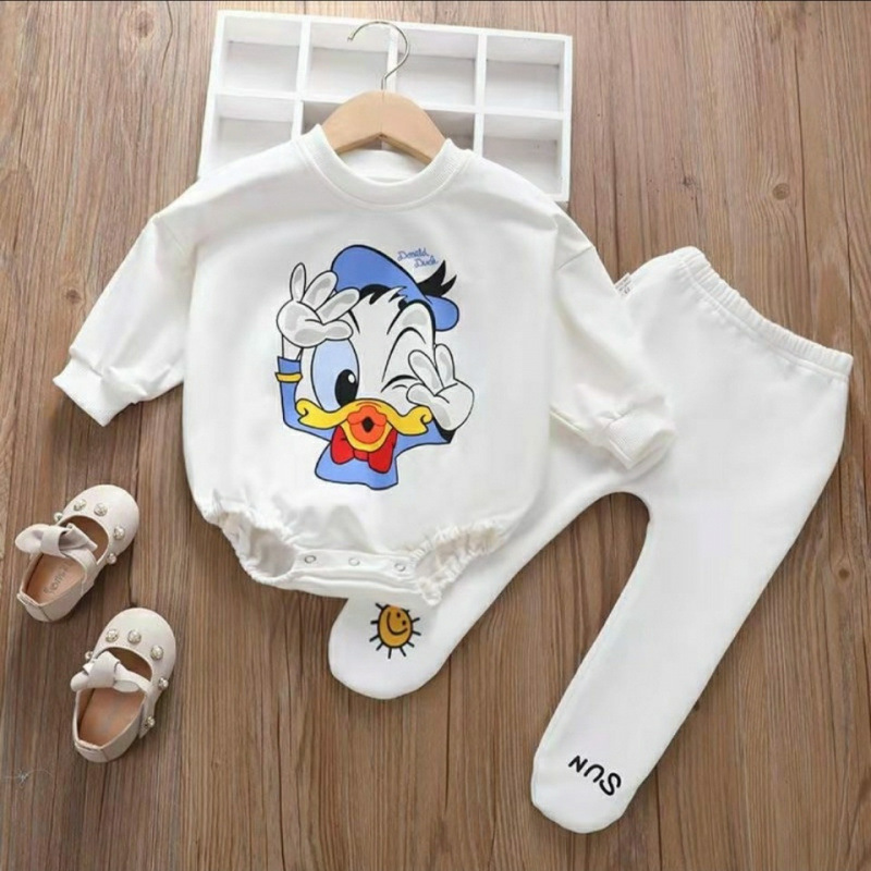 inS宽松棉圆领包屁衣2025新款长袖白色连体衣宝宝卫衣长袖爬服