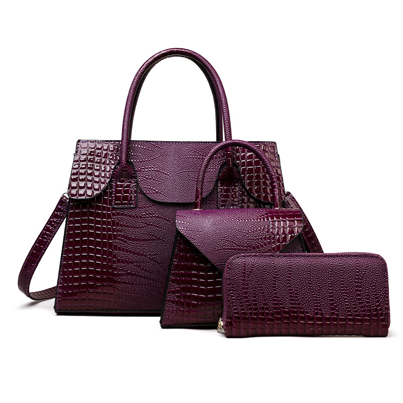 Bolsas de mujer transfronterizas nuevas bolsas de comercio exterior retro tres piezas bolsas de mano con patrón de lagarto bolsas de hombro