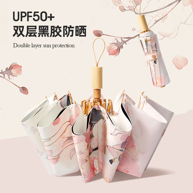 24骨双层双花太阳伞女折叠大号抗风晴雨两用防晒紫外线遮阳伞|undefined