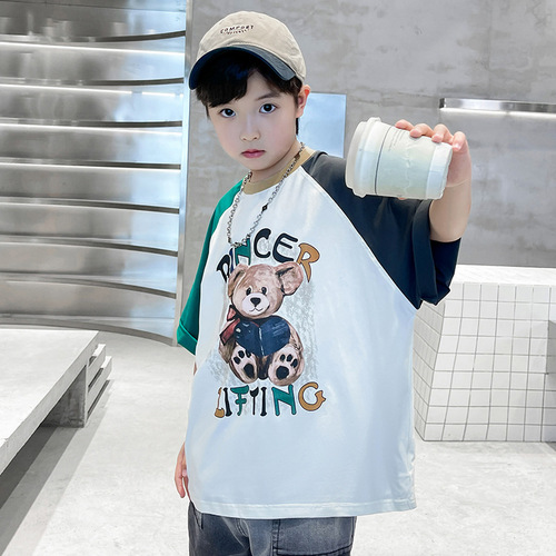 Boys summer T-shirt 2024 new style medium and large children fashionable atmosphere cute short-sleeved tops children's summer clothes t