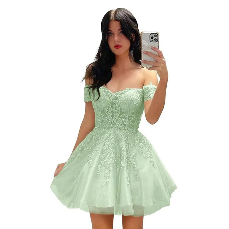Vestido de noche corto de graduación para mujer, estilo A-line, novedad 2026, vestido de cóctel con hombros descubiertos, estilo princesa, suministro transfronterizo