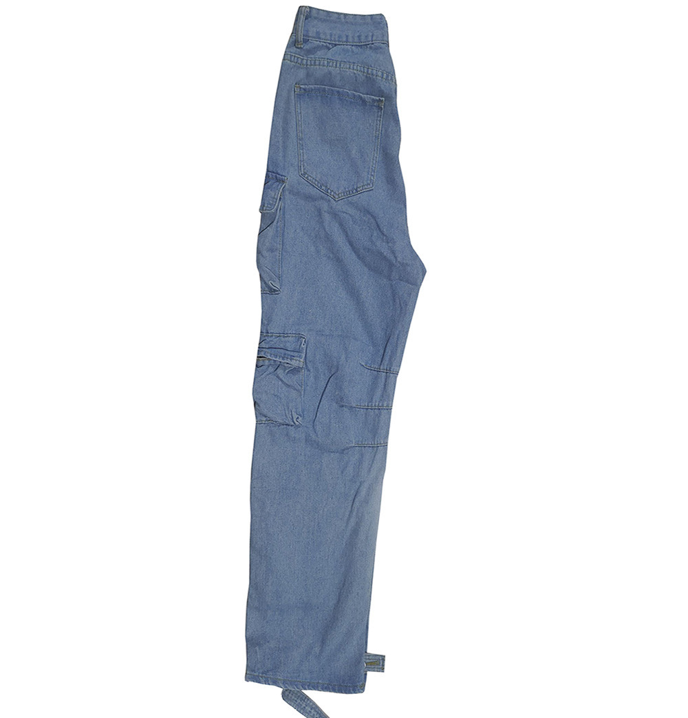 Women's Jeans Multi Pocket Washed Workwear Denim Trousers_voghion.com
