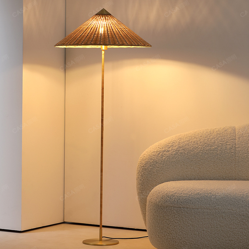 Zhongshan GUBI Quiet Floor Lamp Hand-woven Rattan Living Room Lamps Retro Zen Atmosphere Floor Lamp