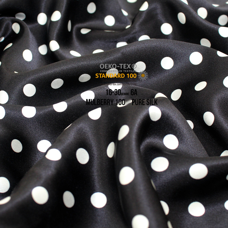 black and white Dot printing Silk fabrics Silk Silk cloth 19 Mumi 100 mulberry silk Silk Satin