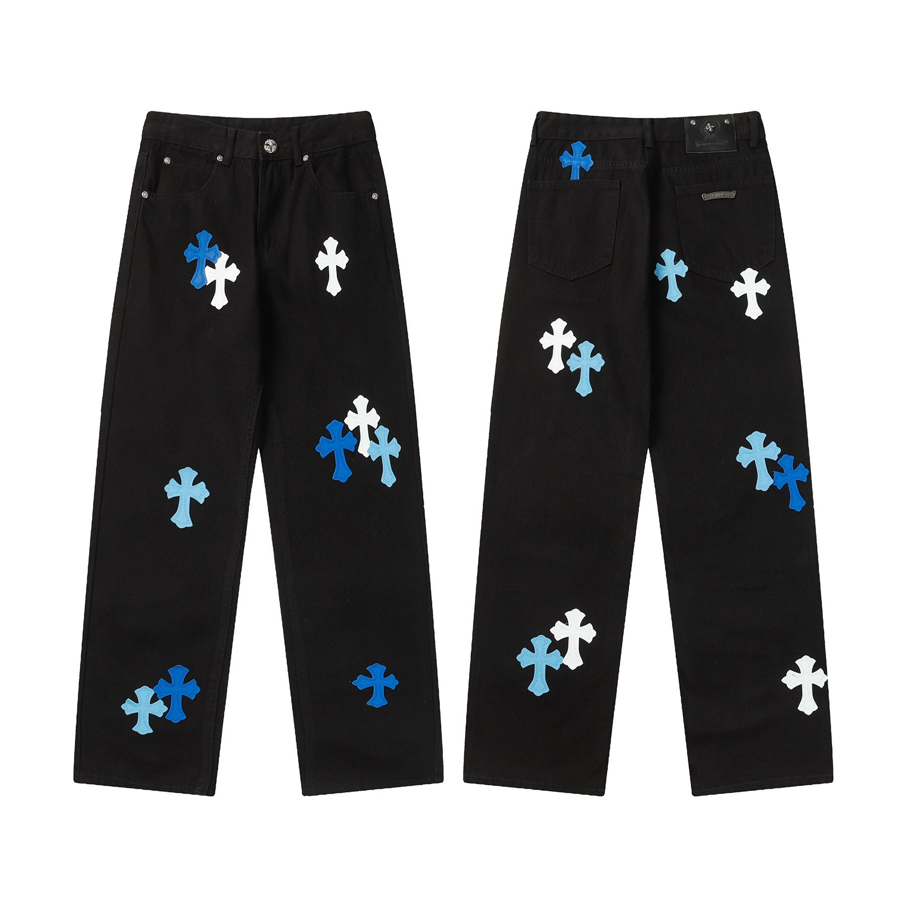 Исправленная версия джинсов с нашивкой крестом Chrome Hearts Croix, вышитые, выстиранные, оптом, дропшиппинг