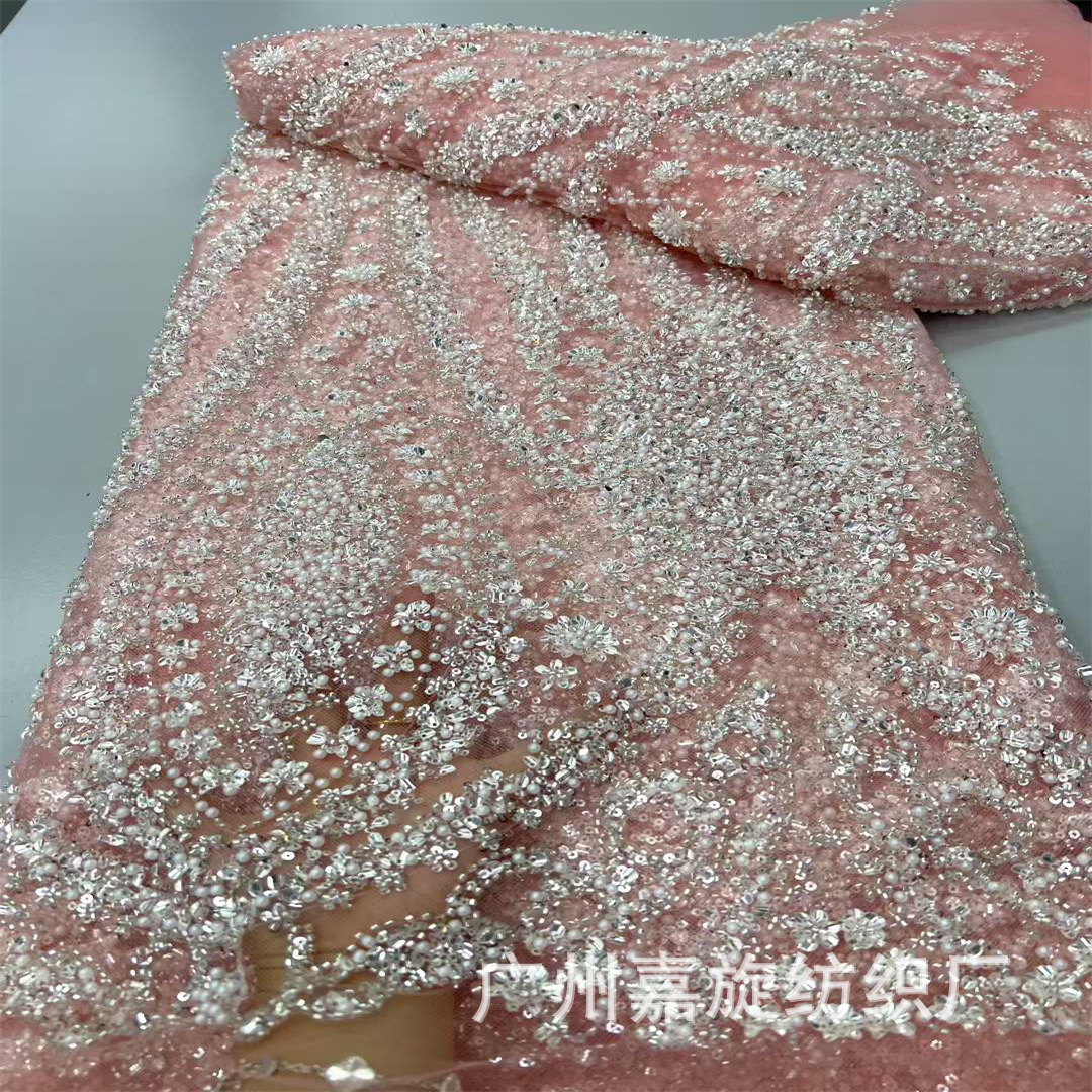 Vestido de novia africano de perlas de fabricación pesada tela de encaje de perlas de alta fijación ropa de moda de rendimiento tela de malla cuentas image 3