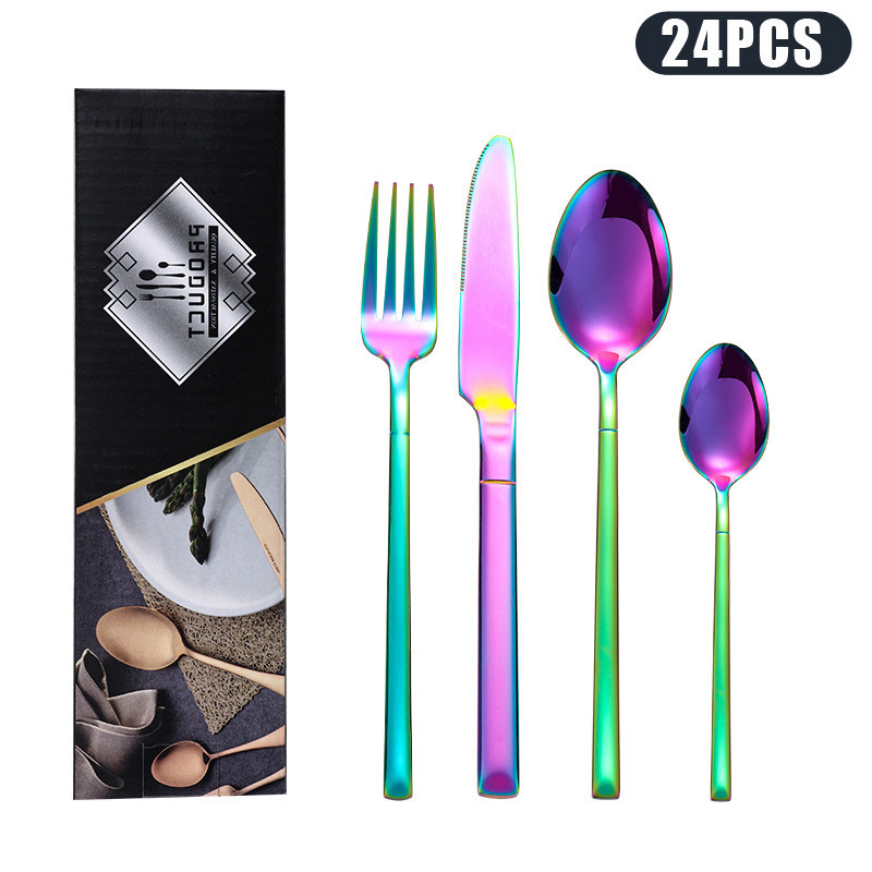 Vajilla de caballero de acero inoxidable de Amazon transfronterizo, bistec occidental, cuchillo, tenedor, cuchara, cuchara de postre, juego de caja de regalo de 24 piezas