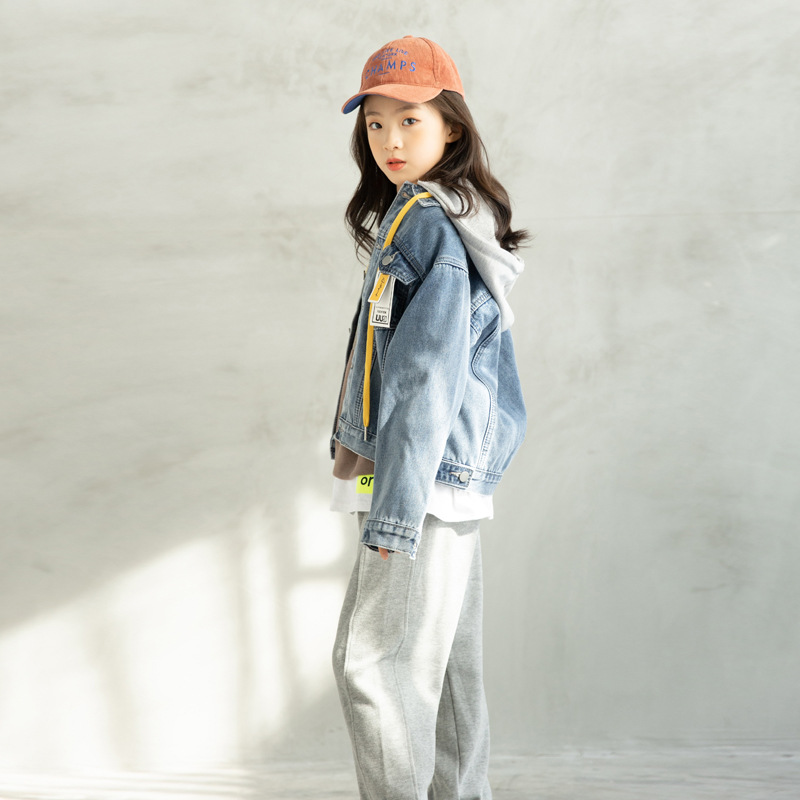 女童牛仔外套  2021秋冬韩版童装加绒加厚连帽休闲棉质开衫中大童