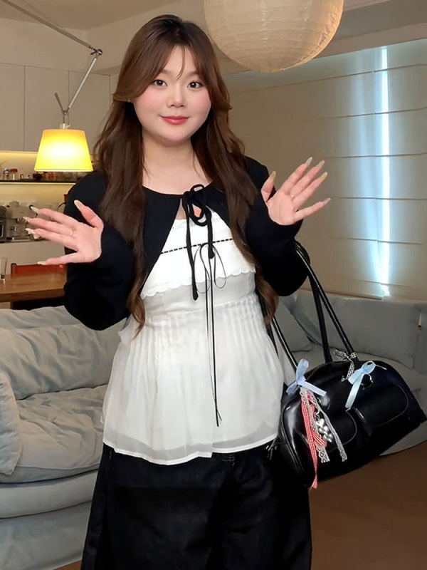 大码纯欲风蕾丝抹胸背心女装夏季胖显瘦薄款防晒开衫上衣两件套|undefined