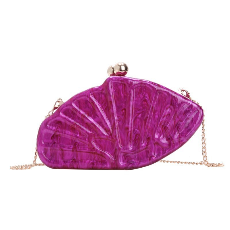 Bolsa de cena de lujo ligera transfronteriza para mujeres Europa y los Estados Unidos nuevo tipo de bolso de cena de hombro de concha de abanico de acrílico