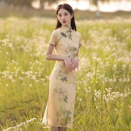 改良旗袍2025年新款女夏季素雅复古中国风花朵中长款气质感连衣裙