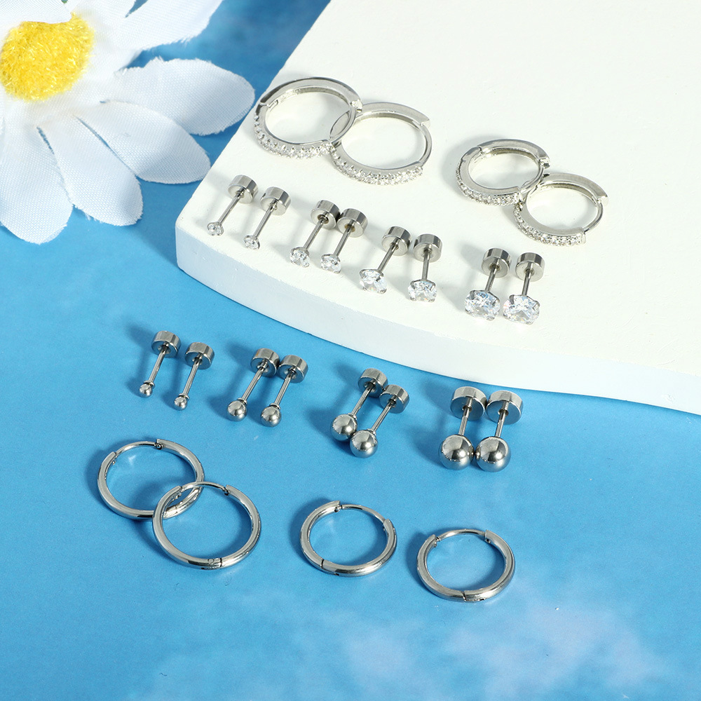 2-5mm Star Stud Earrings Set Stainless Steel Piercing Jewelry Gold Tone Cartilage Hoop for Women detail image 8