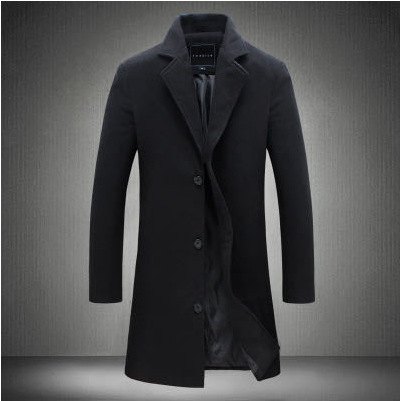 Foreign Trade Amazon Autumn/Winter Men's Woolen Overcoat Korean Style Slim Fit Mid-Length Trench Coat Men's Woolen Coat