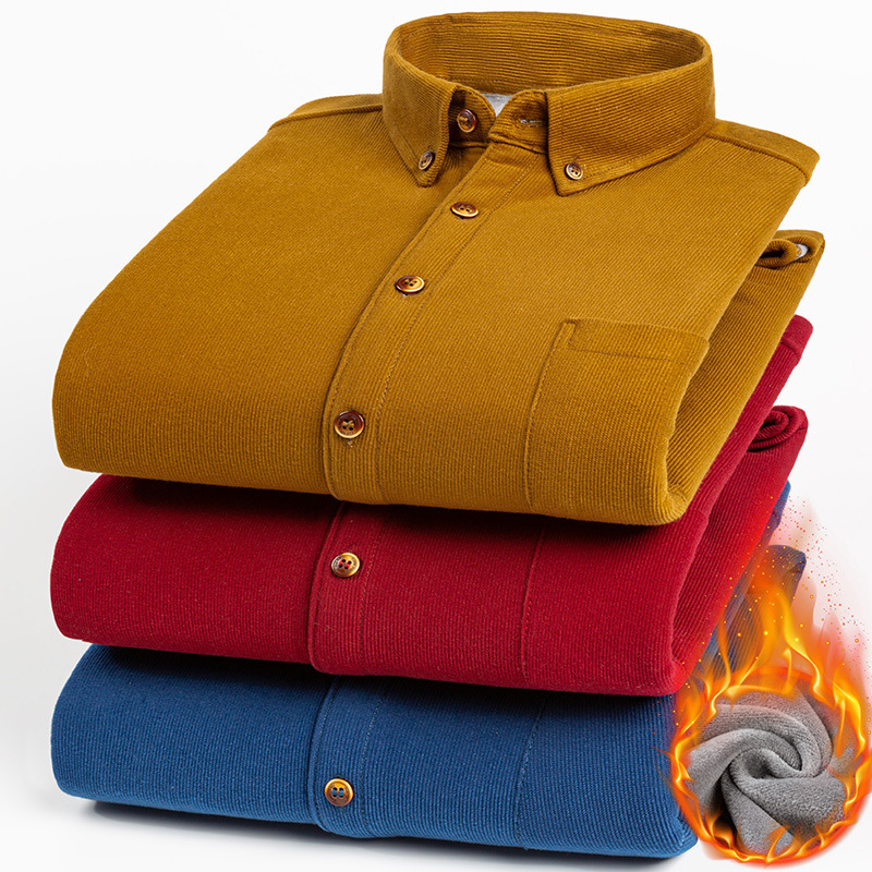 High-End Corduroy Warm Shirt for Men in Winter, Thickeneded Velvet and Fine Lining, Casual Middle-Aged Men's Shirt
