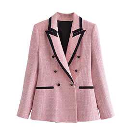 2021秋季跨境女装粉色纹理西装外套西服