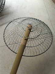 2F Hand-woven Wire Strainer, Stainless Steel Vegetable Scooping Ladle, Filtering Skillet, Extended Bamboo Handle, Extra Large Straight
