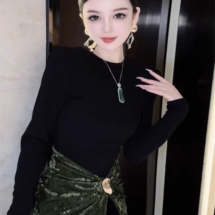 2025秋季网红新款假两件连衣裙女轻奢名媛风丝绒拼接修身显瘦长裙|undefined