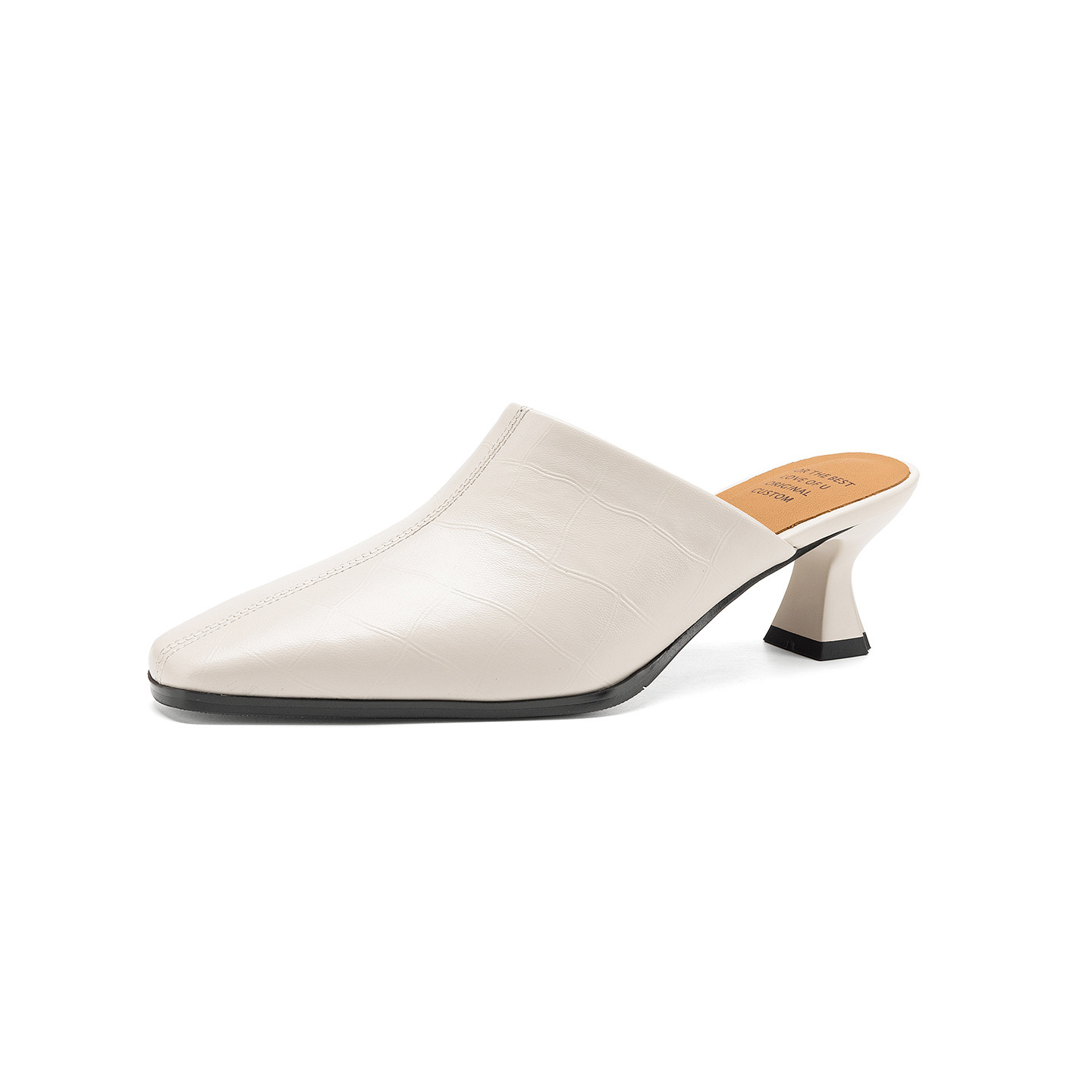 Dép sandal cao gót nữ mũi nhọn quai ngang da dê, gót 5 cm — đen chi tiết 22