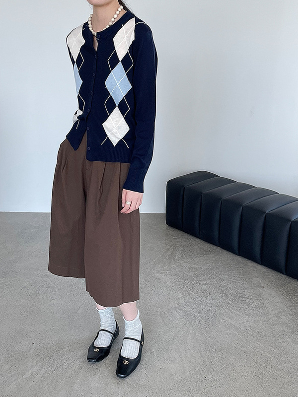 滔川  2025秋高级感菱格针织开衫女气质百搭针织外套YL812|undefined