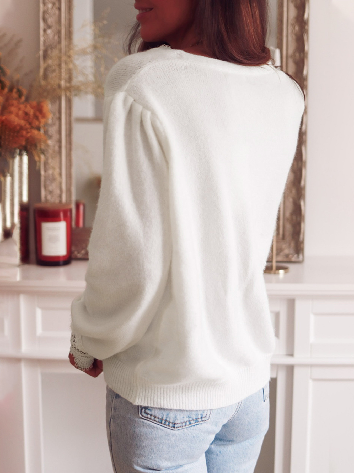 Eleganter Cardigan mit V-Ausschnitt und Spitzenbesatz – Übergroßer Herbstpullover für Damen (S-XL) – Weiche Acrylmischung – Freizeit- und Bürokleidung_voghion.com