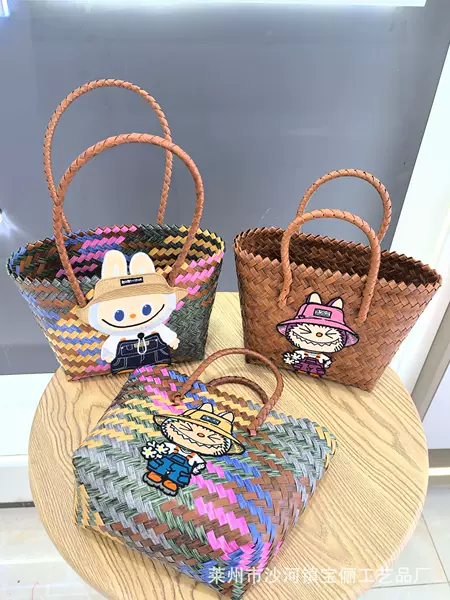 2025 Labubu Hand-Woven Bag Vegetable Basket Cute Cartoon Large-Capacity Handbag Commuter Tote Bag for Women