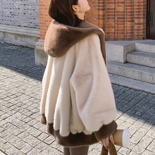 仿貂绒连帽外套女2025冬季新款宽松慵懒风加绒加厚仿皮草毛绒大衣