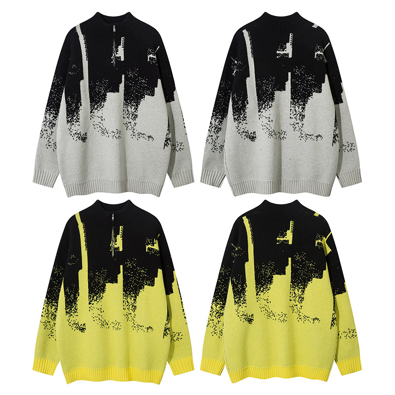 Herrenbekleidung Herbst und Winter Langarmpullover Street Trend Lockerer halboffener Kragen Trendige Strickoberteile für Herren und Damen_voghion.com