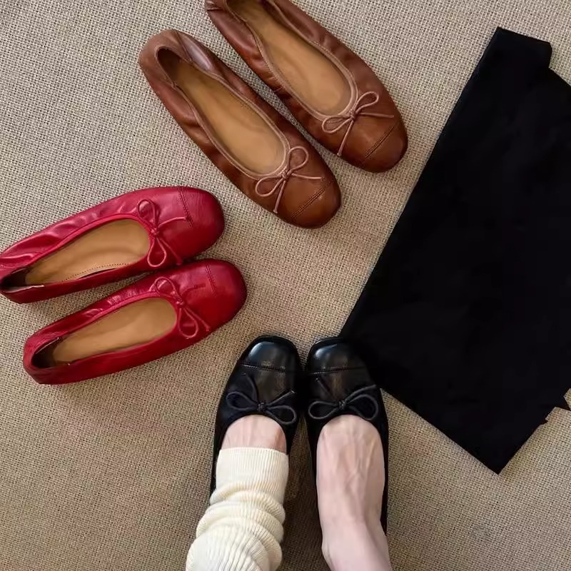 양가죽 버전~여성용 레트로 펌프스 슈즈, 부드러운 가죽과 부드러운 밑창의 할머니 슈즈, 레트로한 플랫 가죽 슈즈.