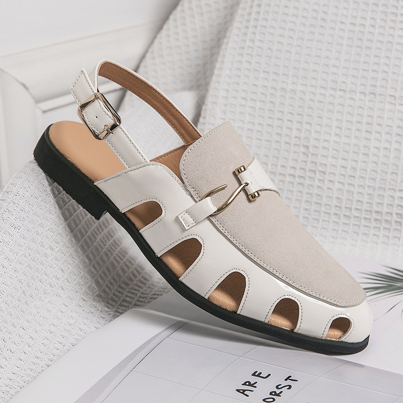 Summer Large Size Sandals for Men, Fashionable Business Casual Toe-Toe Sandals, Breathable Leather Shoes, Men's Casual Hollow Shoes