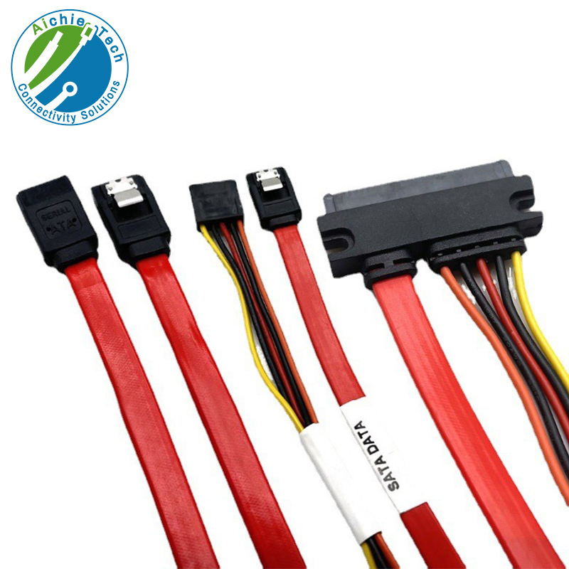 定制SATA3.0固态硬盘串口数据线22P转小4P+7P直头卡扣光驱sata线