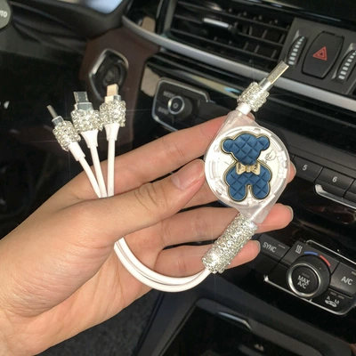 Mobil şarj cihazları lighter light luxury car one - dark-blue-alloy-bear-data-cable
