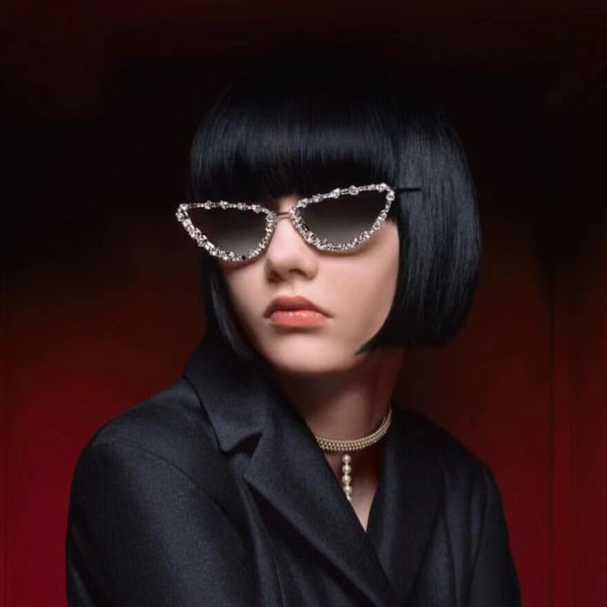 Cat Eye Glasses Style Hip-Hop Irregular Ac UV400 Protection Cat Eye Rhinestone Full Frame Women's Sunglasses