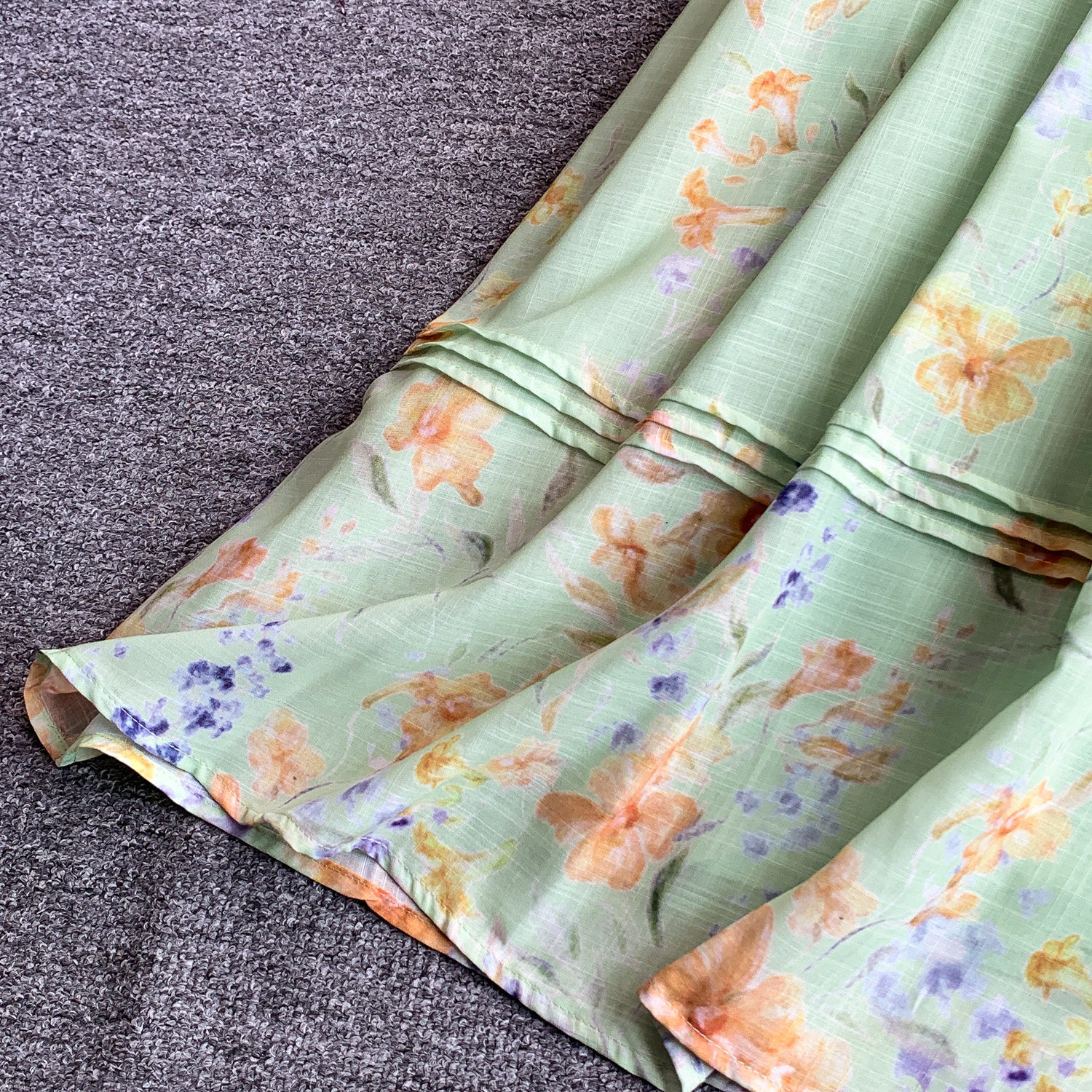 Women's French Romantic Style Dress Lantern Sleeve Printed Summer Pleated Hollow Round Neck Loose Long_ecoleips.com