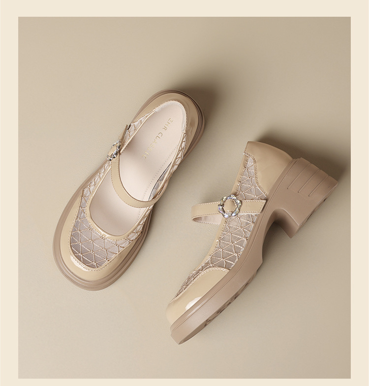 Giày Mary Jane nữ quai ngang gót thô kiểu Pháp, lưới thoáng khí đế dày — AW121 màu đen chi tiết 24