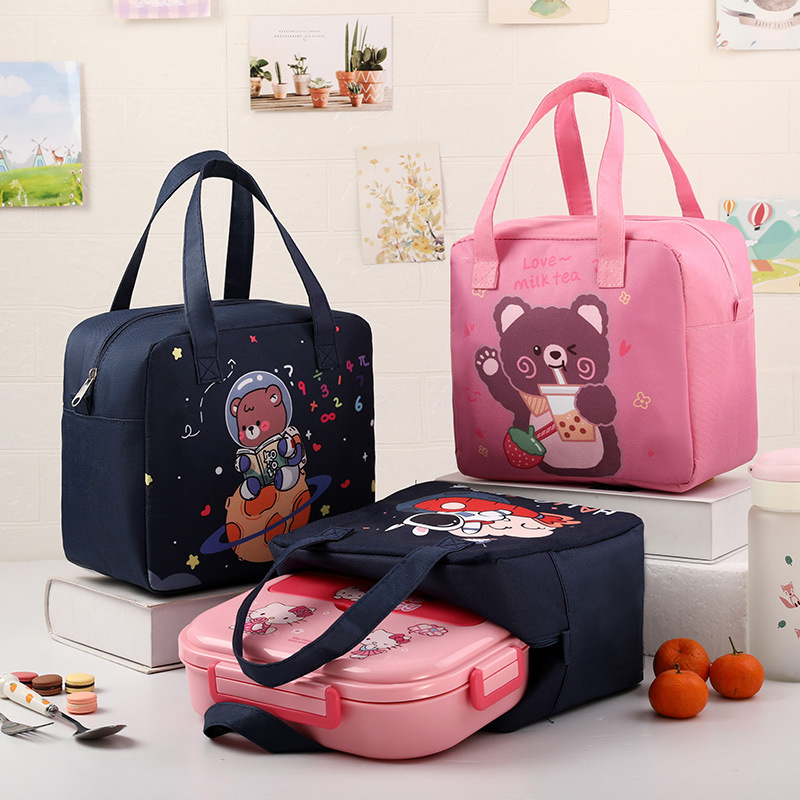 Cute cartoon insulated lunch box bag for children and primary school students waterproof large lunch handbag lunch bag