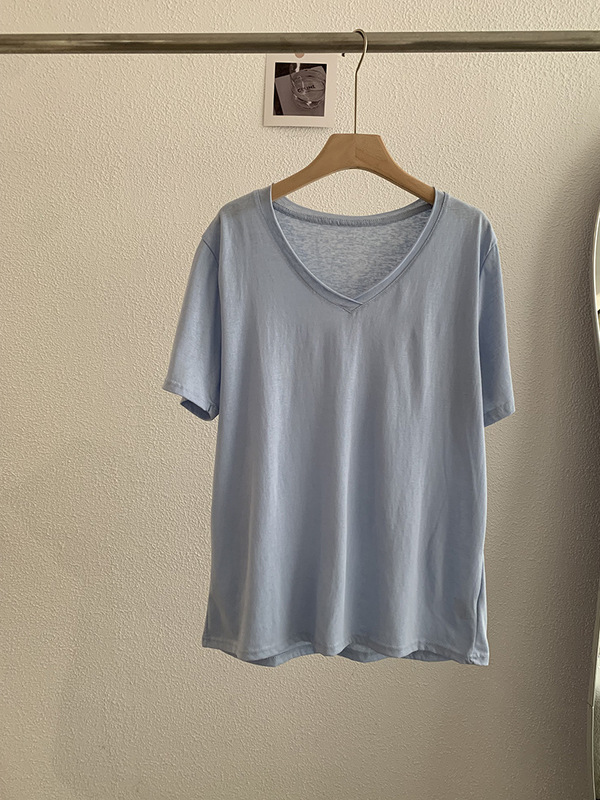 Omalai リラックススノーフレークテクスチャカールVネック半袖ルーズTシャツトップスルーズスリミング無地4103|undefined
