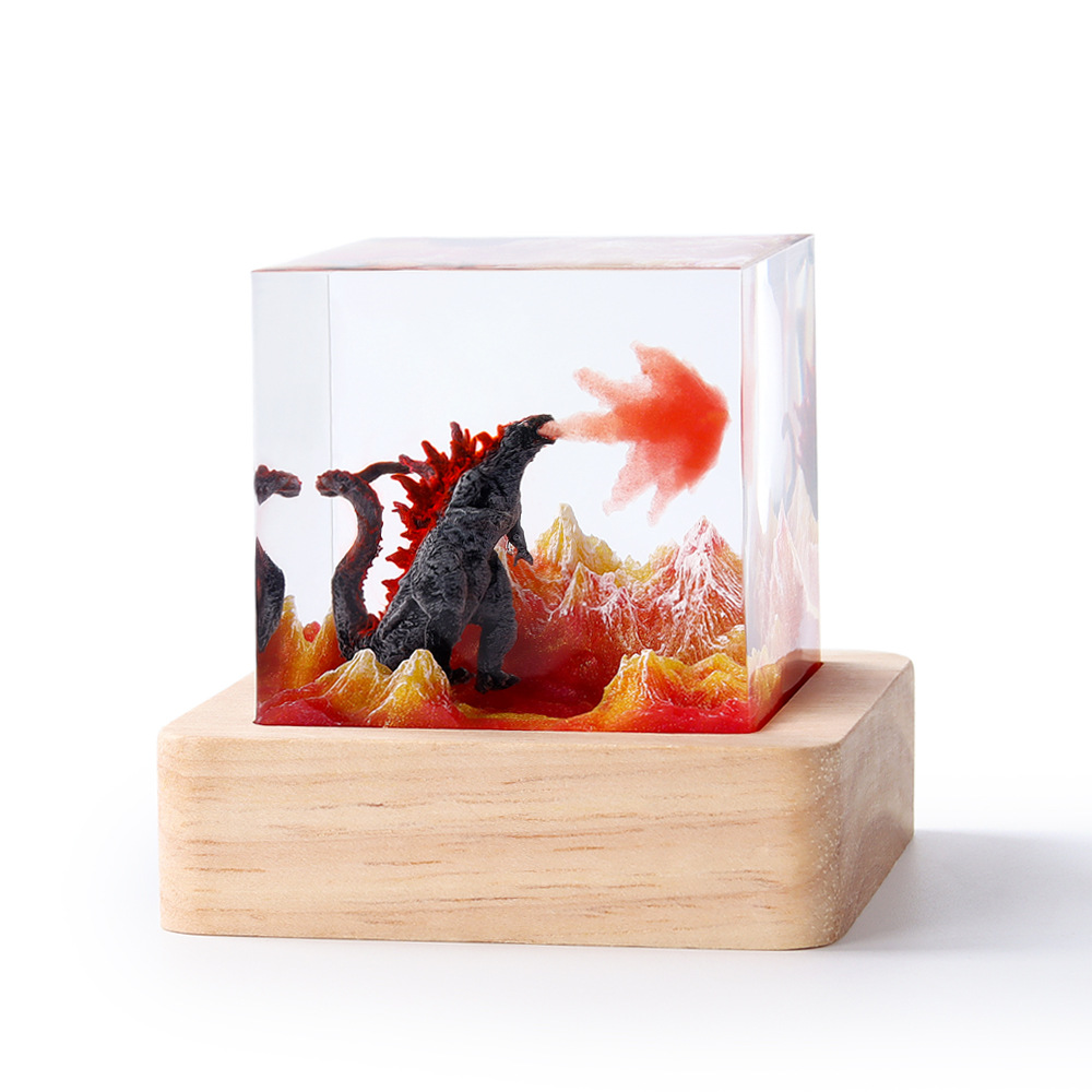 Micro Sandalwood European-style  Creative Crystal Buried Godzilla Mini Night Light Gel Dropping for Students and Children Gifts