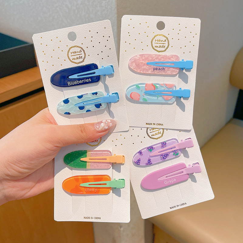 Fresh Fruit Plaid Jelly Color Seamless Clip Summer Dopamine Bangs Side Clip Makeup Hairpin Hairpin Women