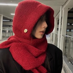 高品质出口韩国秋冬含羊毛巴拉克拉法帽女保暖护耳一体围巾套头帽