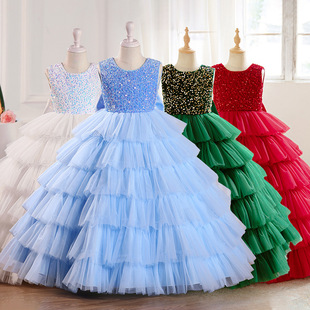 Children's catwalk dress 2025 summer new long piano costume girl model western style backless princess dress