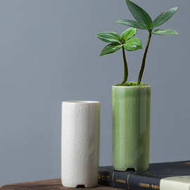 小直筒冰裂釉迷你花盆多肉绿植竹柏酒店花瓶创意陶瓷桌面盆栽摆件